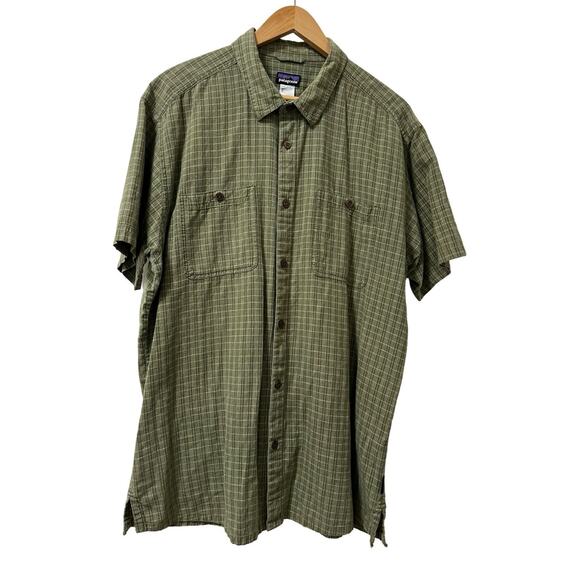 Patagonia Mens Migration Short Sleeve Hemp Button Up Shirt XL Green Outdoors - Picture 1 of 7